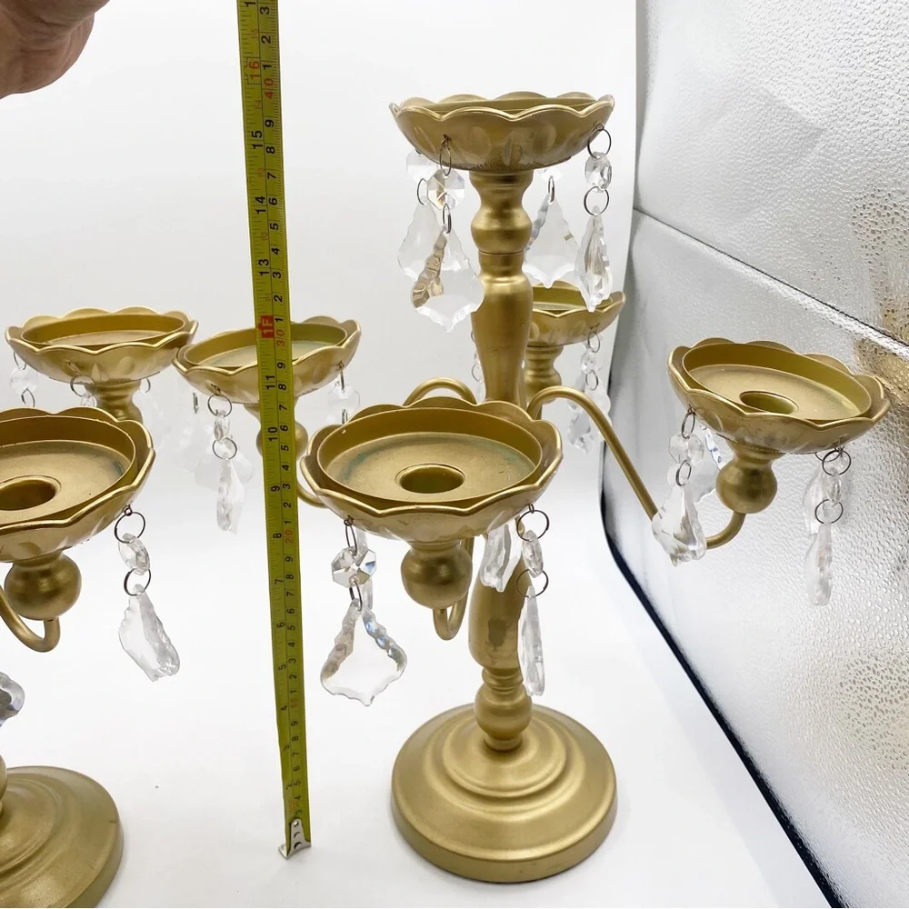 Gold Candelabra Set Candle Stand Crystal Accents Wedding Cute Fancy Elegant - Picture 8 of 10